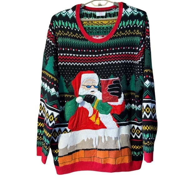 Ugly Christmas Sweater Mens or Unisex Santa Chimney 3XL 54-56 Holiday Time - Picture 1 of 8